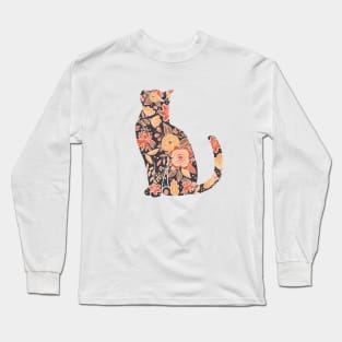 Floral cat, botanical cat sitting neutral Long Sleeve T-Shirt